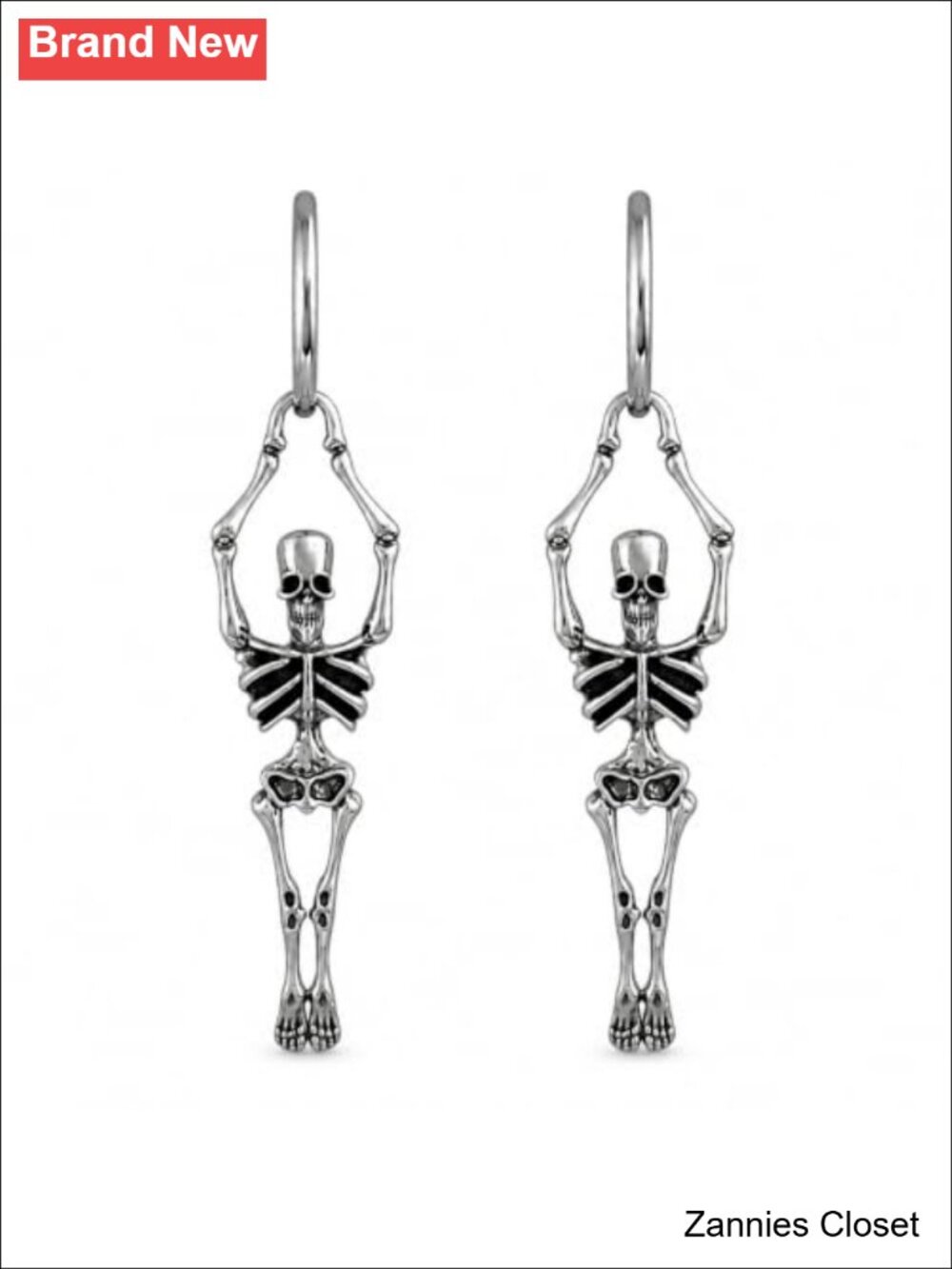 👻 Skeleton Hoop Dangle Earrings Alloy Gothic Halloween Jewelry 2.4 in